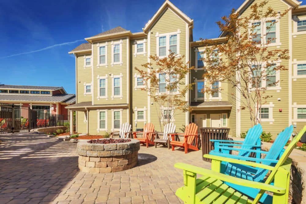 millenium one off campus apartments near the university of north carolina charlotte unc charlotte uncc fire pit with lounge seating